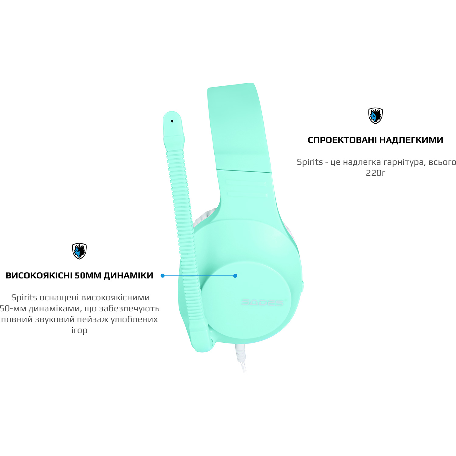 Навушники геймерскі SADES SA-721 Spirits Cyan