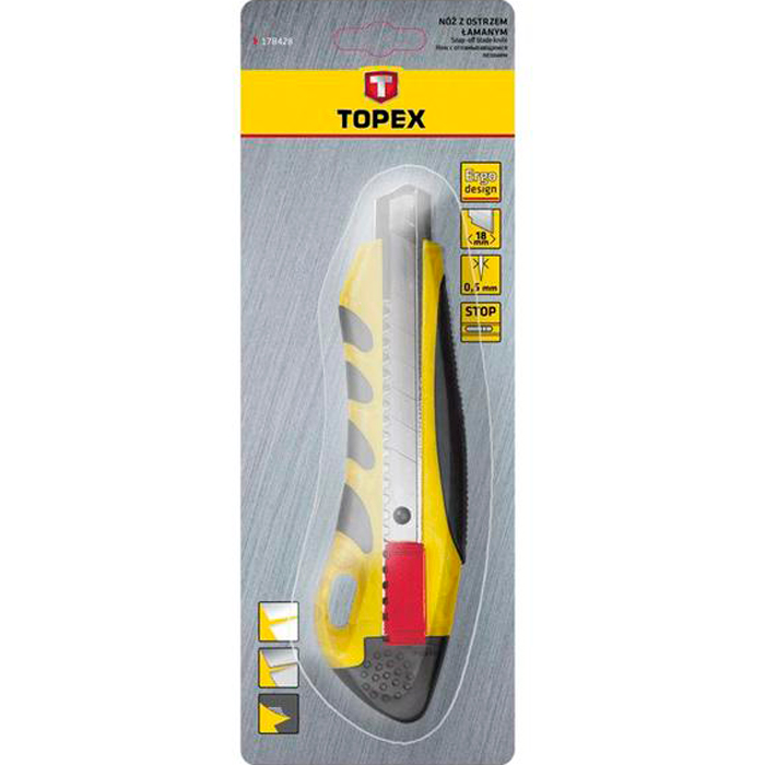Монтажный нож с выдвижным лезвием TOPEX 18мм (17B428)