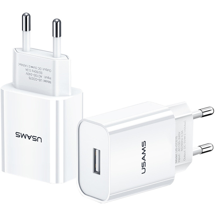 Зарядний пристрій USAMS US-CC075 T18 Single USB Travel Charger White (CC075TC01)