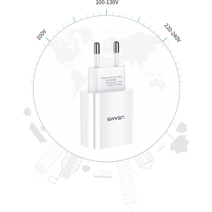 Зарядний пристрій USAMS US-CC075 T18 Single USB Travel Charger White (CC075TC01)