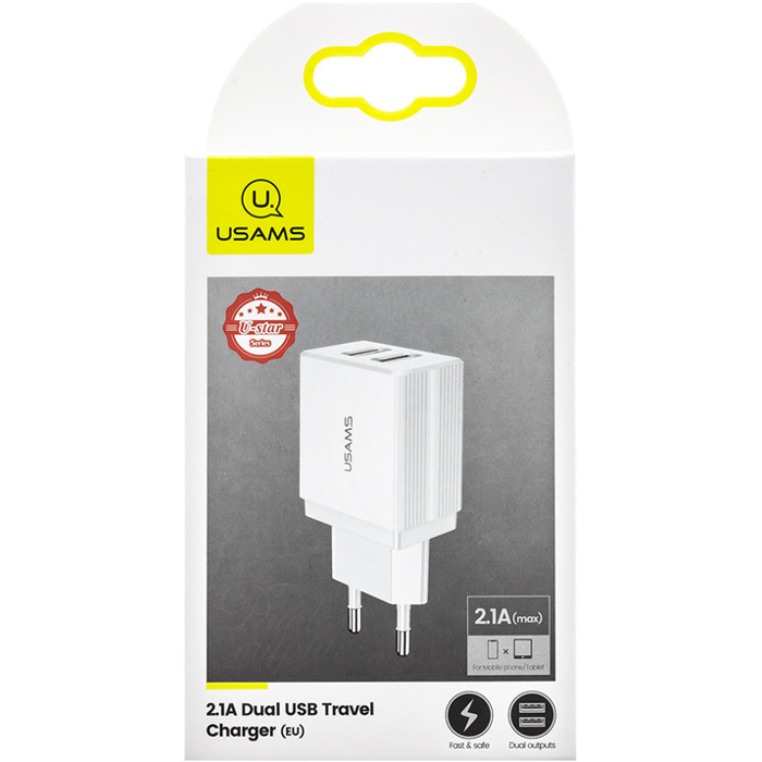 Зарядний пристрій USAMS US-CC090 T24 Dual USB Travel Charger White (CC90TC01)