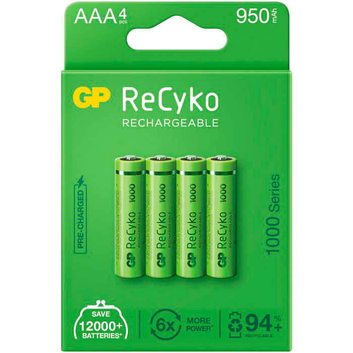 Аккумулятор GP ReCyko 1000 AAA 950mAh 4шт/уп (GP100AAAHCE-2EB4)