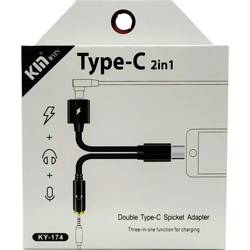 Адаптер VOLTRONIC KIN 2-in1 Type-C to mini-jack 3.5mm USB-C M/F + minijack 3.5mm Black