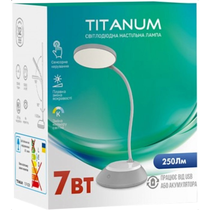 Лампа настільна TITANUM DC3 7W 3000-6500K USB Gray (TLTF-022G)