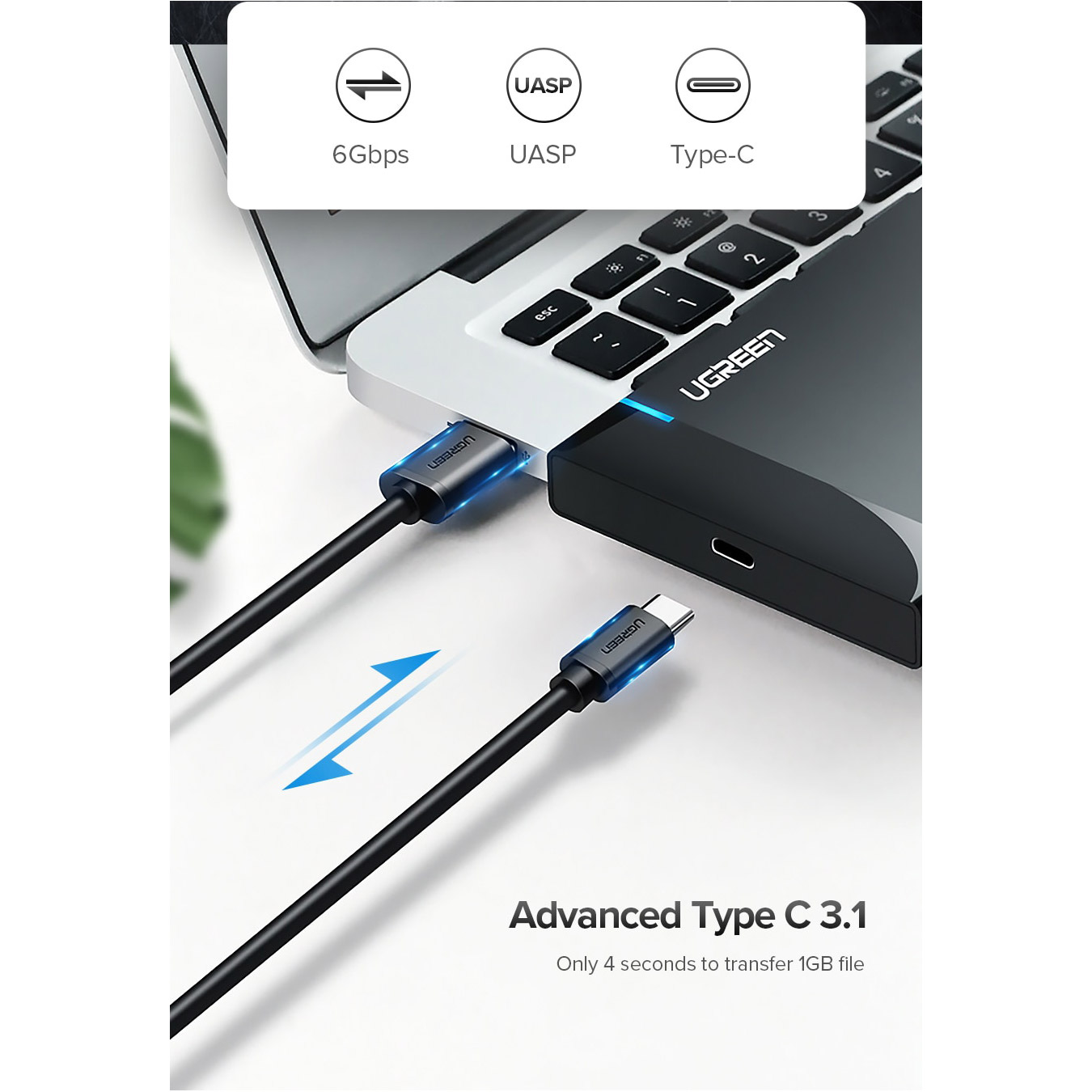 Карман внешний UGREEN US221 External Hard Drive Enclosure 2.5" SATA to USB3.1 (50743)
