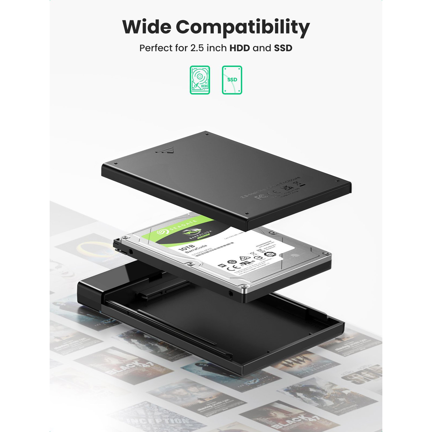 Карман внешний UGREEN US221 External Hard Drive Enclosure 2.5" SATA to USB3.1 (50743)