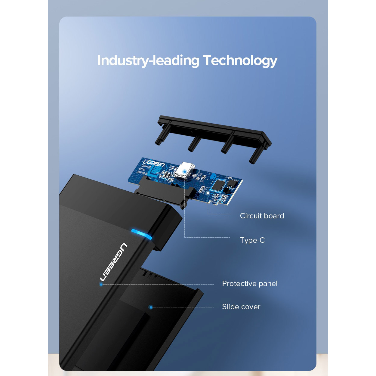 Карман внешний UGREEN US221 External Hard Drive Enclosure 2.5" SATA to USB3.1 (50743)