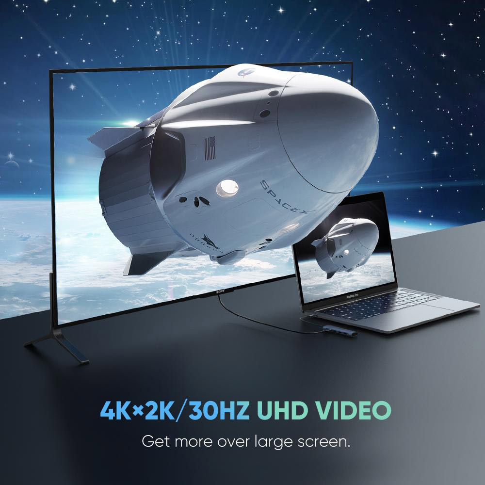 Порт-реплікатор UGREEN CM195 6-in-1 USB-C Adapter with 4K HDMI Space Gray (70410)