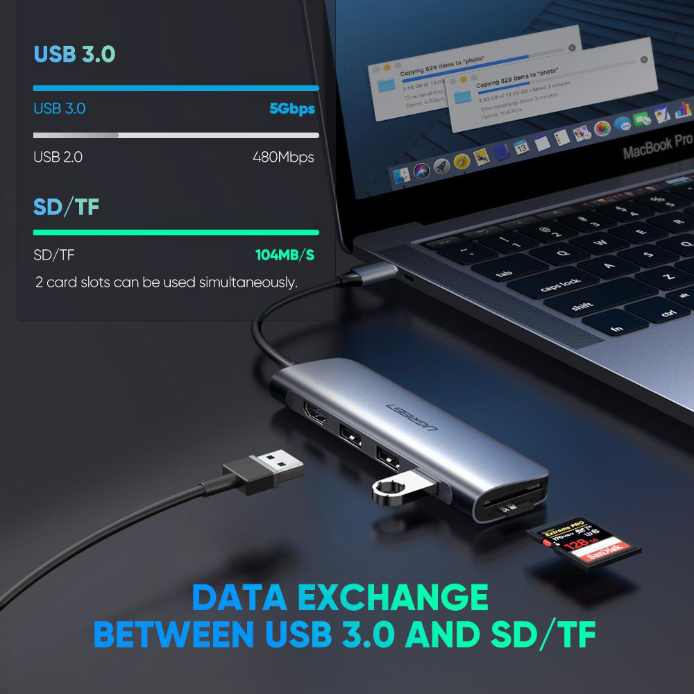 Порт-реплікатор UGREEN CM195 6-in-1 USB-C Adapter with 4K HDMI Space Gray (70410)