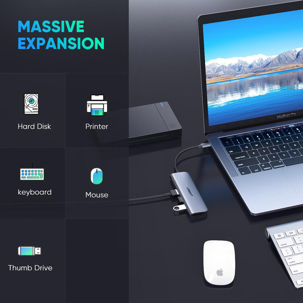 Порт-реплікатор UGREEN CM195 6-in-1 USB-C Adapter with 4K HDMI Space Gray (70410)