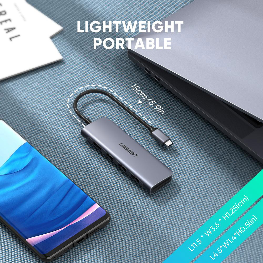 Порт-реплікатор UGREEN CM195 6-in-1 USB-C Adapter with 4K HDMI Space Gray (70410)