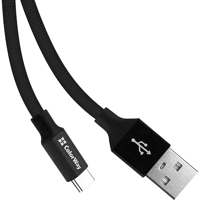 Кабель COLORWAY Nylon Braided USB to Type-C 2.4A 0.25м Black (CW-CBUC048-BK)