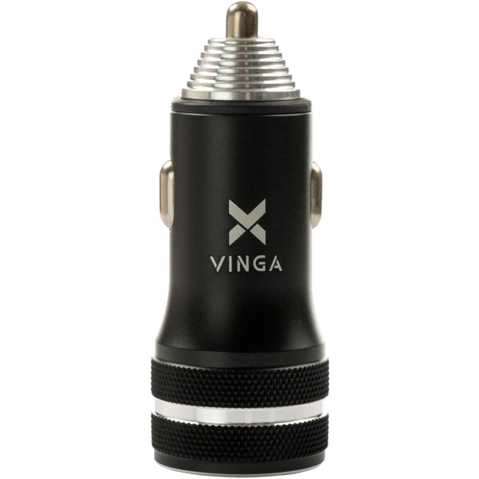 Автомобільний зарядний пристрій VINGA PD+QC3.0 Quick Car Charger Aluminium 36W Black (VCCQPAC)