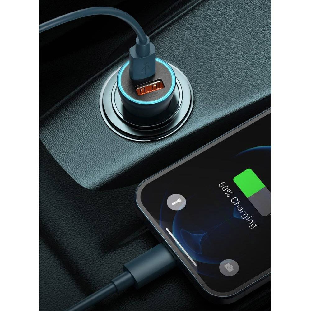 Автомобільний зарядний пристрій BASEUS Golden Contactor Pro Dual QC U+C 40W Dark Gray w/Type-C to Lightning cable (TZCCJD-B0G)