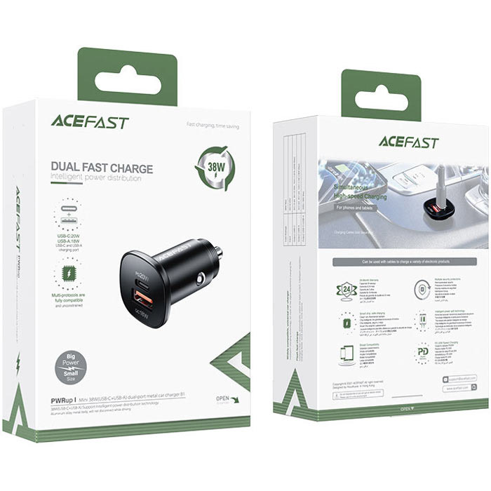 Автомобильное зарядное устройство ACEFAST B1 Fast Charge Car Charger 38W (1xUSB-C, 1xUSB-A, PD3.0 20W, QC3.0 18W) Black