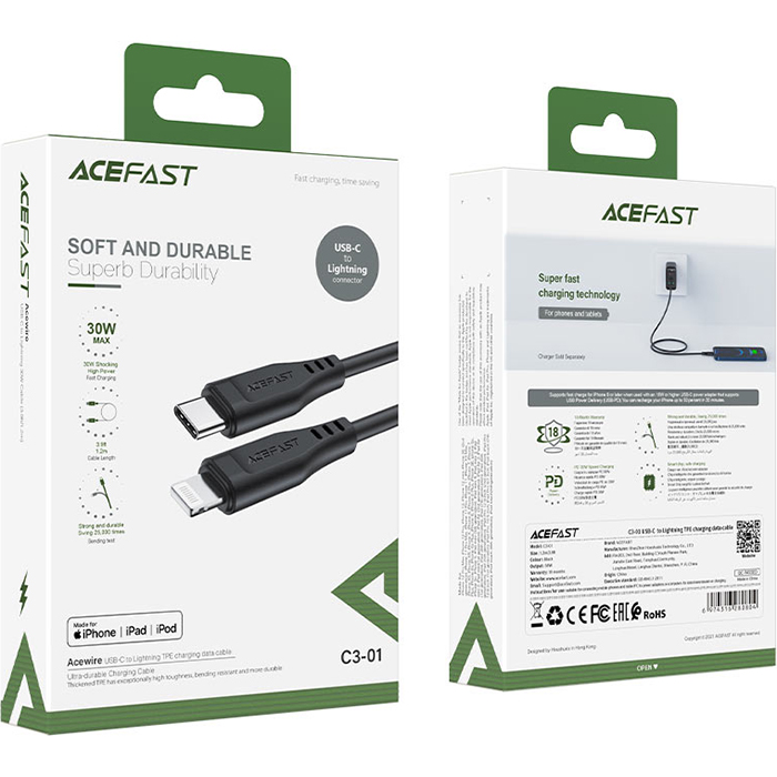 Кабель ACEFAST C3-01 USB-C to Lightning 1.2м Black