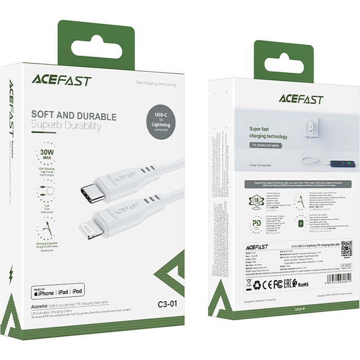 Кабель ACEFAST C3-01 USB-C to Lightning 1.2м White