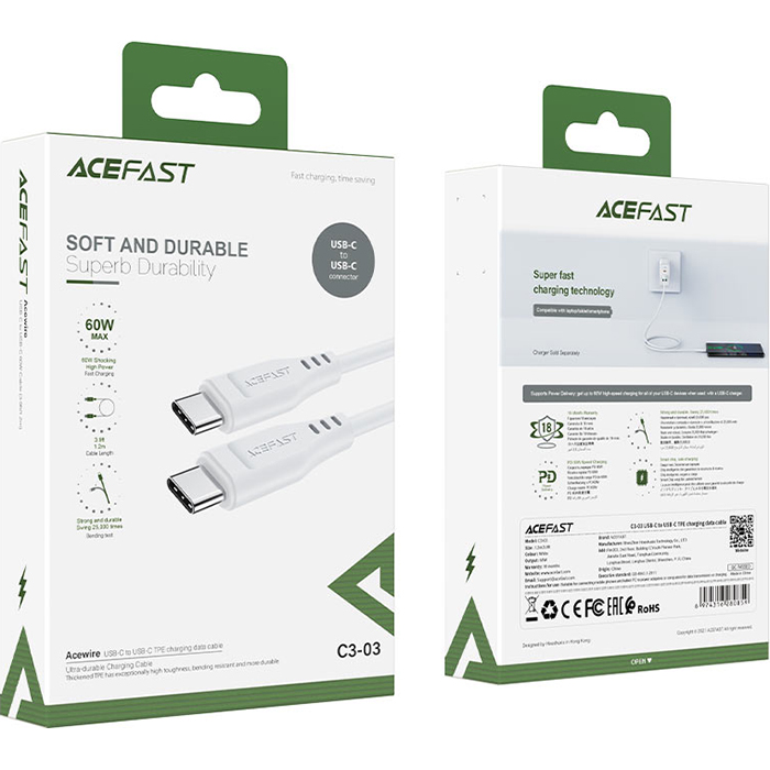 Кабель ACEFAST C3-03 USB-C to USB-C 1.2м White
