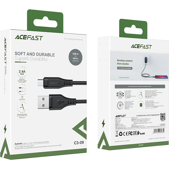Кабель ACEFAST C3-09 USB-A to Micro-USB 1.2м Black