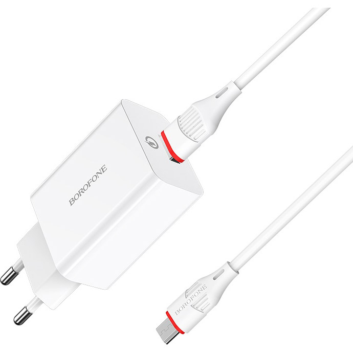 Зарядний пристрій BOROFONE BA21A Long Journey 1xUSB-A White w/Micro-USB cable