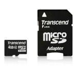 Карта памяти TRANSCEND microSDHC 4GB Class 4 + SD-adapter (TS4GUSDHC4)