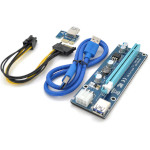 Райзер VOLTRONIC PCI-E x1 to 16x 60cm USB 3.0 Blue Cable SATA to 6-pin Power v.006C