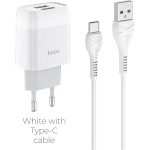Зарядное устройство HOCO C73A Glorious 2xUSB, 2.4A White w/Type-C cable (6931474713070)