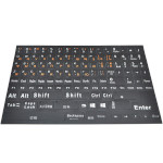 Наклейки на клавиатуру VOLTRONIC чёрные с белыми и оранжевыми буквами, EN/UA/RU (YT26158)