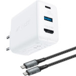 Зарядное устройство ACEFAST A17 Fast Charge Smart Wall Charger Hub GaN PD65W (1xUSB-C, 1xUSB-A, 1xHDMI) White w/Type-C to Type-C cable