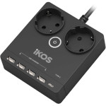 Сетевой фильтр IKOS F25S-CU Black, 2 розетки, 1xUSB-C, 4xUSB, 1.5м