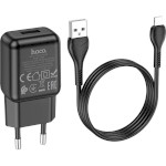 Зарядное устройство HOCO C96A 1xUSB-A, 2.1A Black w/Lightning cable (6931474765987)