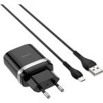 Зарядное устройство HOCO C12Q Smart 1xUSB-A, 2.4A Black w/Micro-USB cable (6931474716279)