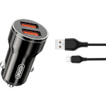 Автомобільний зарядний пристрій XO CC48 Smart Metal 2xUSB-A, 2,4A Black w/Type-C cable (XO-CC48C-BK)
