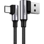 Кабель UGREEN US176 Angled USB 2.0 to Angled USB Type-C Cable Nickel Plating Aluminum Shell 3A 2м Black (20857)