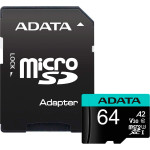 Карта пам'яті ADATA microSDXC Premier Pro SD 6.0 64GB UHS-I U3 V30 A2 Class 10 + SD-adapter (AUSDX64GUI3V30SA2-RA1)