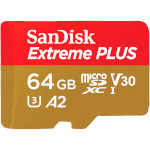 Карта памяти SANDISK microSDXC Extreme Plus 64GB UHS-I U3 V30 A2 Class 10 + SD-adapter (SDSQXBU-064G-GN6MA)