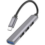 USB-хаб HOCO HB26 4-in-1 USB-A to 1xUSB3.0, 3xUSB2.0 Metal Gray