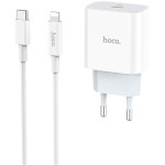 Зарядний пристрій HOCO C76A Speed source 1xUSB-C, PD20W White w/Type-C to Lightning cable (6931474746924)