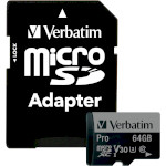 Карта памяти VERBATIM microSD Pro 64GB UHS-I U3 V30 A2 Class 10 + SD-adapter (47042)