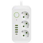 Мережевий фільтр MEILEPAI F09U White, 3 розетки, 1xUSB-C, 4xUSB, 2м