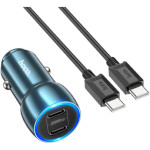Автомобильное зарядное устройство HOCO Z48 Tough 2xUSB-C 40W Sapphire Blue w/Type-C to Type-C cable (6931474795045)