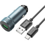 Автомобильное зарядное устройство HOCO Z49A 1xUSB-A, QC3.0 18W Metal Gray w/Type-C cable (6931474795731)