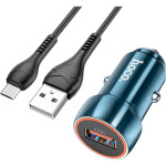 Автомобильное зарядное устройство HOCO Z46 1xUSB-A, QC3.0 Sapphire Blue w/Micro-USB cable (6931474770301)