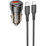 Автомобильное зарядное устройство BOROFONE BZ20 Smart 1xUSB-A, 1xUSB-C, PD20W, QC3.0, 38W Black w/Type-C to Type-C cable (BZ20CCTB)