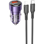 Автомобільний зарядний пристрій BOROFONE BZ20A Smart 1xUSB-A, 1xUSB-C, PD65W, QC3.0, 83W Transparent Purple w/Type-C to Lightning cable