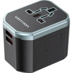 Зарядний пристрій VENTION Three-Port USB-C, 2xUSB-A PD3.0, QC3.0 20W Universal Travel Adapter Wall Charger Black (FJCB0)