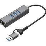 Мережевий адаптер з USB-хабом DYNAMODE 4-in1 USB-C/USB-A to 3xUSB3.0, LAN