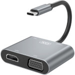Порт-реплікатор XO HUB001 4-in-1 USB-C to HDMI, VGA, USB-A3.0, PD100W (XO-HUB001SL)