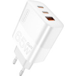 Зарядний пристрій WUW C199 1xUSB-A, 2xUSB-C, PD65W, GaN White