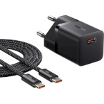 Зарядний пристрій BASEUS GaN5 Fast Charger Mini 1C 25W Cluster Black w/Type-C to Type-C cable (P10110909113-01)